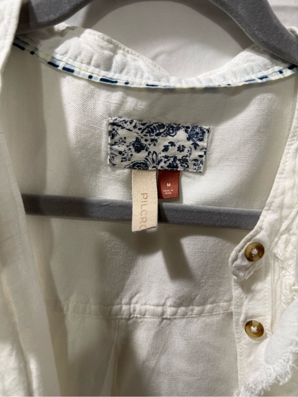 Pilcro White Button-Up Shirt with Navy Floral Trim - Picture 2 of 3